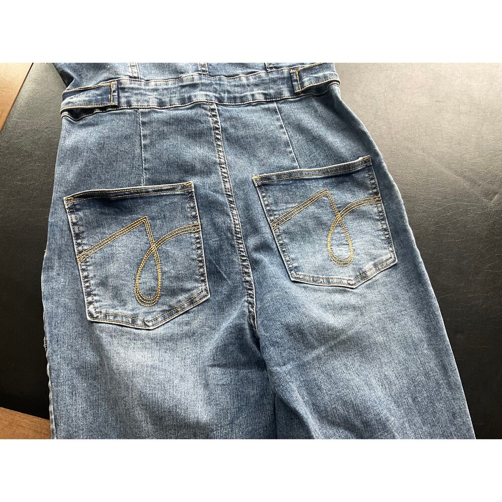 Juicy Couture Denim Jumpsuit Utility Romper Belted Y2K Short Sleeve Blue Jean - Picture 7 of 12